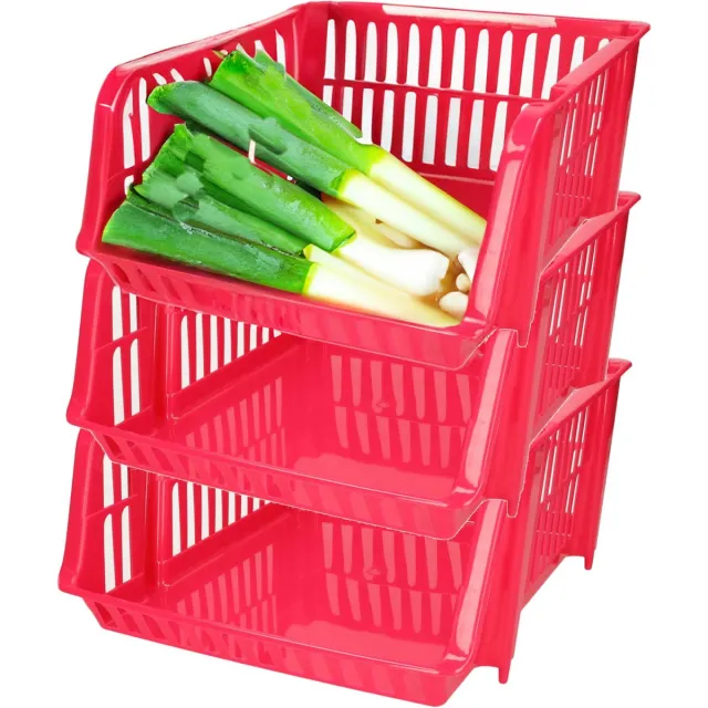 PLASTICFORTE Stapelbare opbergmand - 3x - Roze - 20L - kunststof - 43 x 32 x 16 cm Fuchsia