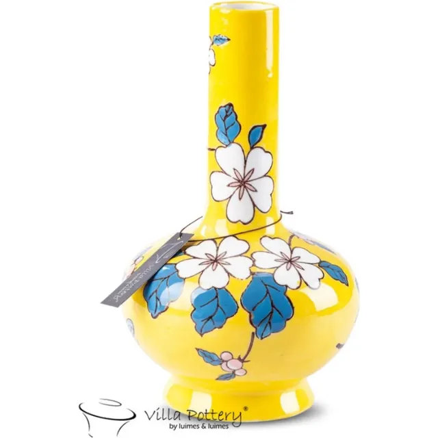 Irishflowers Vaas - Villa Pottery - Porselein - Decoratie - Woondecoratie - Waterdicht - Moederdag - Happy Flowers 2 Yellow Geel