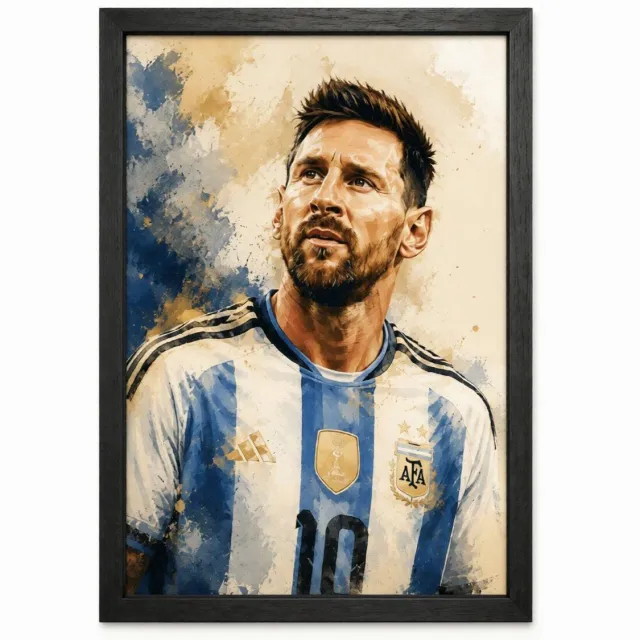 Joshimo Lionel Messi Poster | Argentinië Voetbal Art | Sport Wanddecoratie | Inclusief Zwarte A4 Lijst