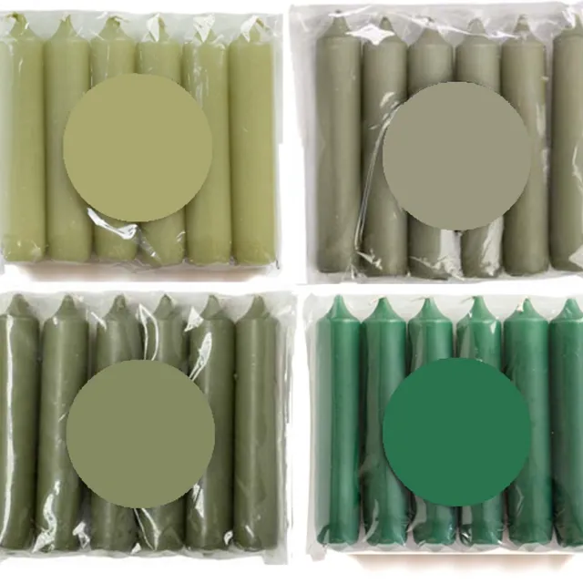 Cactula luxe gekleurde korte dinerkaarsen in Trendy kleuren! 4 pakjes van 6 kaarsen in de kleur Greener 2.1 x 12 cm