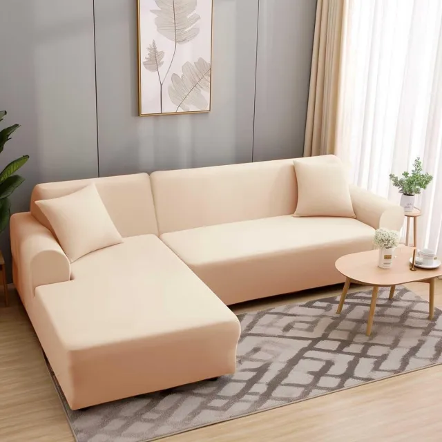 Universele Bankhoes Hoekbank L-vorm Stretch Bankhoes Universele bankhoes voor 1/2/3/4-zits - 4-zits, Beige (L-vormige hoekbank vereist twee)