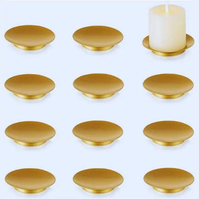 PEAM Kaars Plaat Houder Kaars Tray - 11cm Ronde Ijzeren Plaat Gouden Kaarsenhouders Voor Pijler Kaarsen Set Van 12 Voetstuk Kaars Stand Inweder Kerst Kaars Schotel Voor LED & Wax Kaarsen Halloween Home