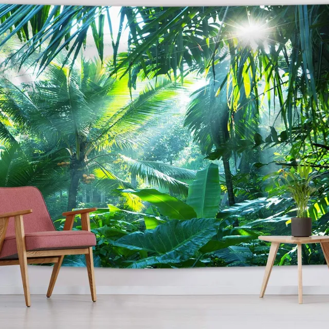 Ibenzoa Uitgebreid Tropisch Groen Wandtapijt voor Stijlvolle Interieurdecoratie in Woonkamer of Slaapkamer