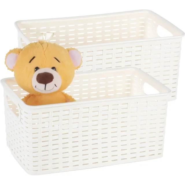 PLASTICFORTE Opbergmand - 4x - Kastmand - rotan kunststof - creme wit - 5 Liter - 15 x 28 x 13 cm