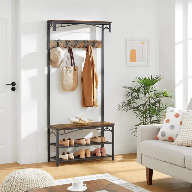 MAZAZU MIRA Home - Garderoberek XL - Kapstok - Industrieel Design - Bruin/Zwart - 80x32x178,5 cm