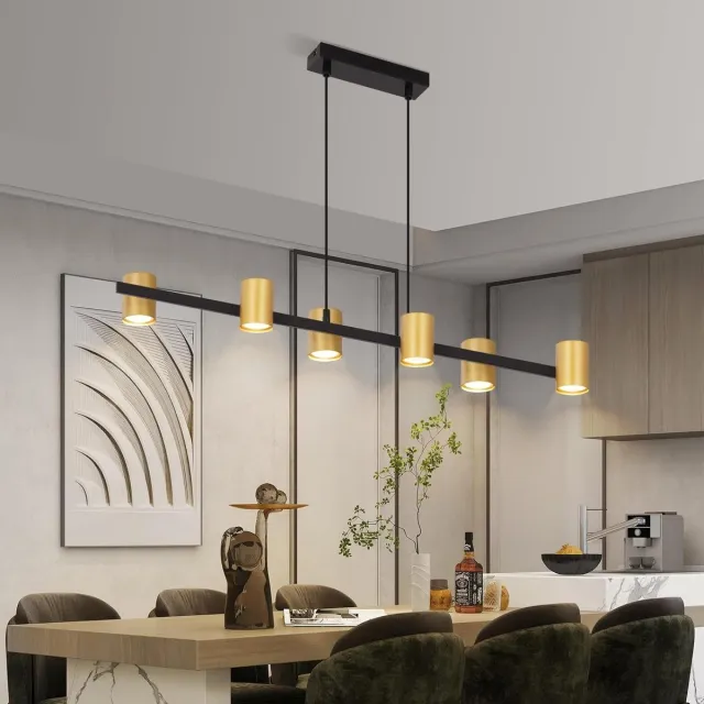 Glitzerlife Hanglampen - Modern industrieel design - hanglampen eetkamer - 6xGU10 - verstelbare hanglamp - metalen pendellamp - Ø155cm - zwart goud - hanglampen woonkamer eetkamer Goudkleurig_188cm
