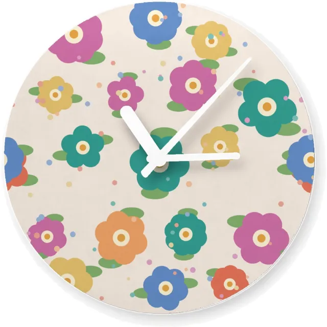 Mr Cadeautjes Glazen klok Ø 20 - design Vrolijke bloemen | cadeau Wit