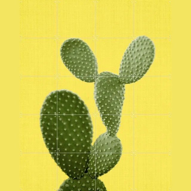 IXXI Cactus Yellow Print 87, Lila + Lola - 80 x 100 cm - Grote wanddecoratie en posters - Decoratieve kunsten, Kleurrijk, Speels, Houtsnede Geel