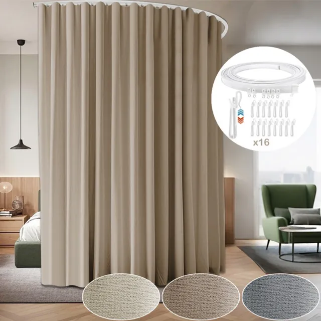 MUPOO Verduisterend Gordijn Set – Flexibele Rail, Licht, Geluid- en Warmtewerend – Stijlvolle Kamerafscheiding voor Woonkamer & Slaapkamer – Inclusief Gratis Montageset, 1 Stuk – Khaki, 254×244 cm
