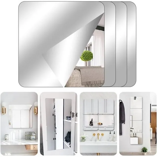 Mrilary 4-delige zelfklevende tegelspiegelset – Acryl spiegel – Flexibel, frameloos voor wanddecoratie in woonkamer, badkamer en slaapkamer – Schoolspiegel, spiegelstickers, kastspiegel (20 x 20 cm) Wit