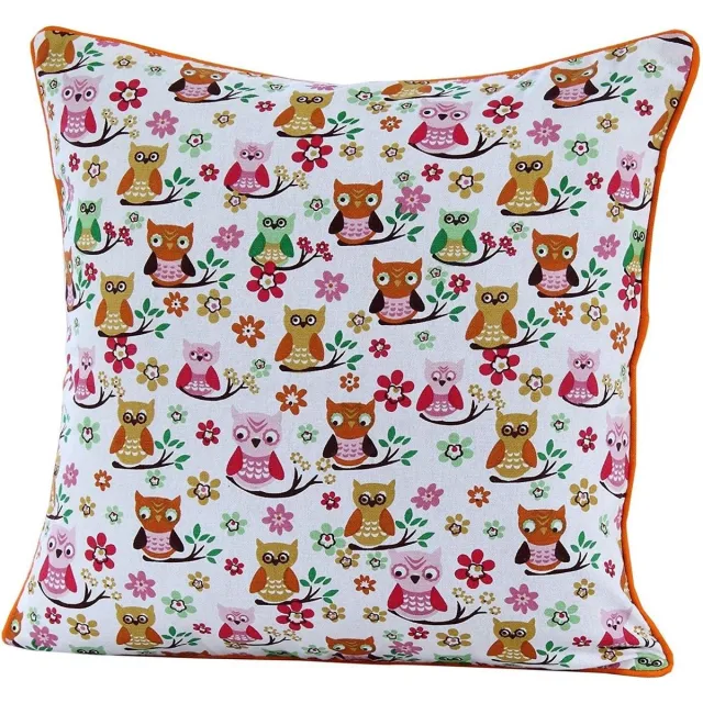 Homescapes Katoenen Uil Kussenhoes 60 x 60 cm Oranje, Roze, Groen, Wit