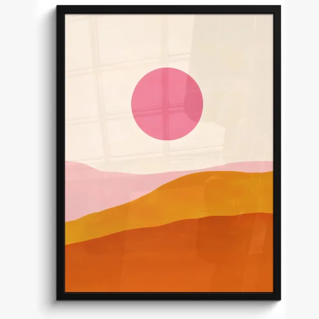 FrameYourWall Poster in lijst - Fotolijst 50x70 cm - Posters - Zon - Heuvels - Abstract - Roze - Posterlijst zwart - Decoratie - Wanddecoratie woonkamer - Muurdecoratie slaapkamer Heuvels - Zon - Abstract