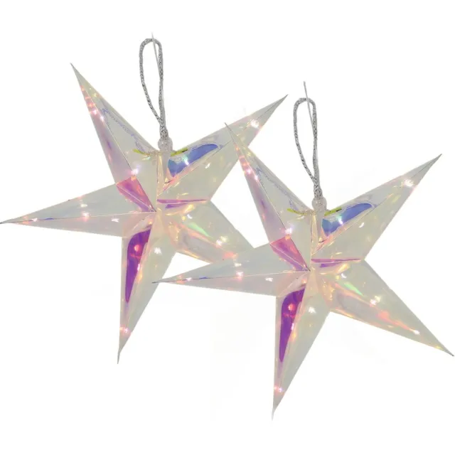 Svenska Living Verlichte kerststerren - 2x - zilver iriserend- 34 cm - op batterij