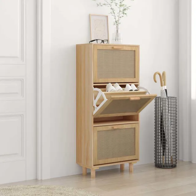 vidaXL Schoenenkast 52x25x115cm bewerkt hout & natuurlijk rattan bruin
