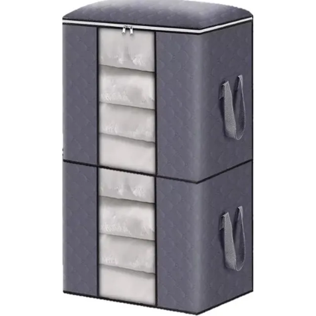 MeubelsvanJoep 2 stuks grote opbergdozen 65 liter, opbergdoos met deksel, versterkte handgreep, kleding, opbergtas, kledingdoos, verhuisdozen voor kleding, jurken, beddengoed, grijs 2 zakken (Grijs)