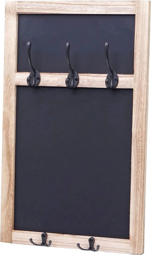 MCW Wandkapstok MCW-C51, kapstok krijtbord schoolbord, 5 haken 55x34cm ~ natuurlijk bruin