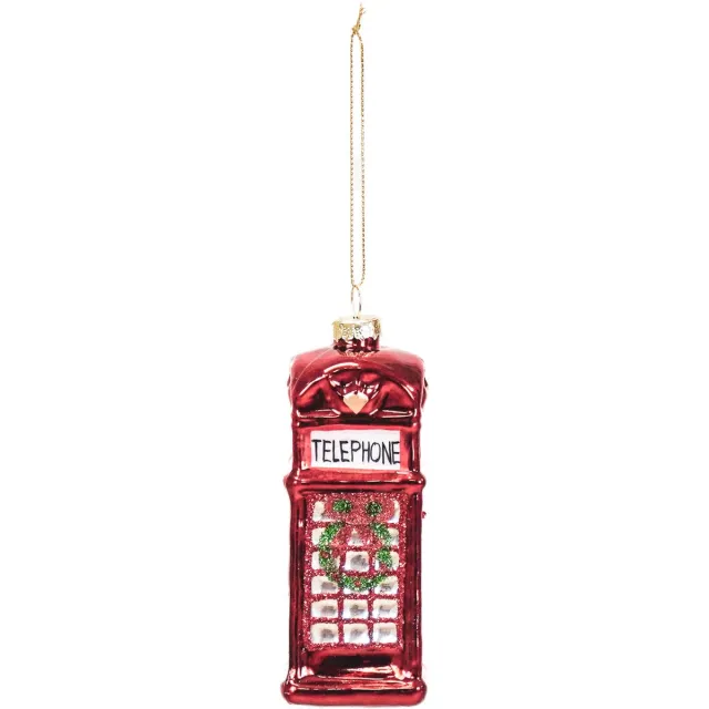 Housevitamin Kersthanger Engelse Telefooncel – Glas Rood – 4,5x4,5x12cm – Glazen Kerstbal – Unieke Kerstversiering