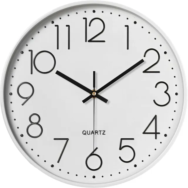 NCRealher 12 Inch Wandklok - Decoratieve Kwartsklokken Zonder Tikgeluid - Moderne Stille Wandklok - Minimalistische Witte Klok Voor Woonkamer En Keuken