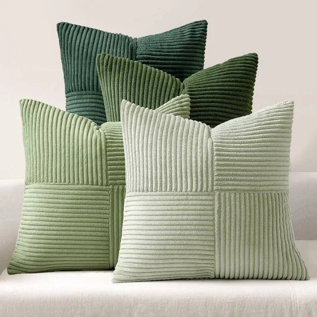 FLITI Kussenhoes - ribfluweel patchwork - voor sofa en bank - kussenhoes - voor thuisgebruik - groen patchwork - 40x40 cm - 4 stuk