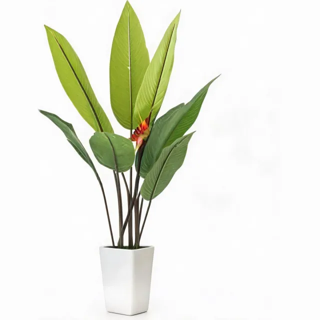 HOERFURIY Kunst Paradijsvogelboom 1 stuk - 4.8FT Met Natuurlijke Houtstam - Wit Pot Met Steentjes Groen en rood