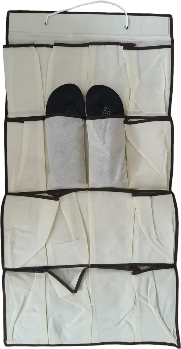 commodity Schoenen Organizer - 16 zakken - deur - beige met bruine kleur