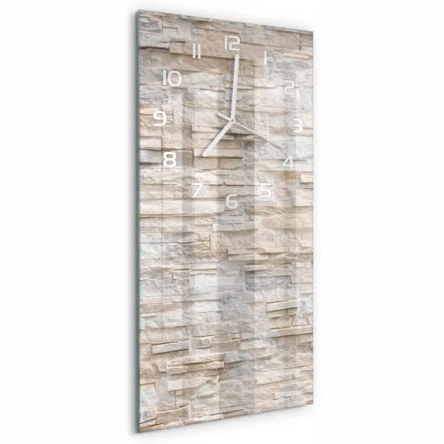 TULUP Wandklok - Bakstenen muur Wandklok Glas Decoratie - 30x60 cm - Beige Gekleurde Glazen Klok - Witte handen - Rechthoekige Klok - Klok Glas Met Opdruk - Moderne Wandklok Glas