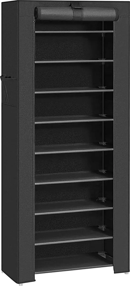 Azuru Schoenenrek – Schoenenkast voor 27 Paar Schoenen – 10 Planken - 160 x 58 x 28 cm – Metaal - Zwart