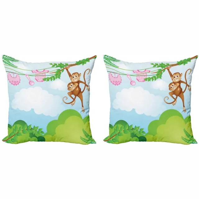 ABAKUHAUS Kussenhoes Set 2x50x50 cm – AAP Swinging Kid – Dubbelzijdig bedrukt, rits Groen