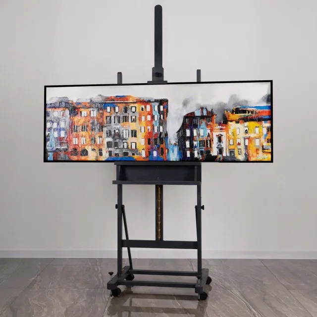 YS Canvas schilderij 150x50 cm handgeschilderd klein stadje nostalgisch charmant – YS-Art Gallery – Charmante wanddecoratie voor woonkamer – Modern schilderij voor hal Black