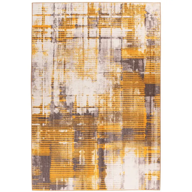 Padiro design laagpolig vloerkleed 80 x 150 cm - oker / geel - modern abstract ontwerp - voor vloerverwarming - van polyester en katoen