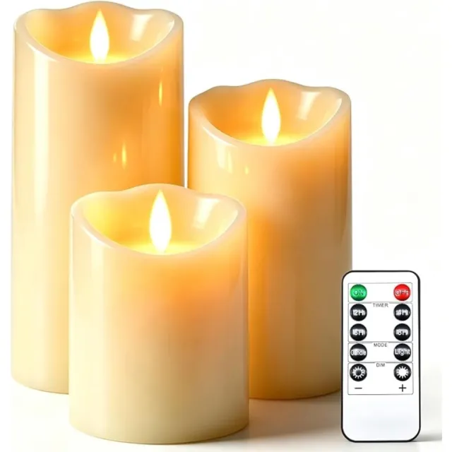stadshop LED stompkaarsen set van 3 met afstandsbediening, timer en dimfunctie, waterdicht voor buiten, ivoor wit, 10/12,5/15 cm