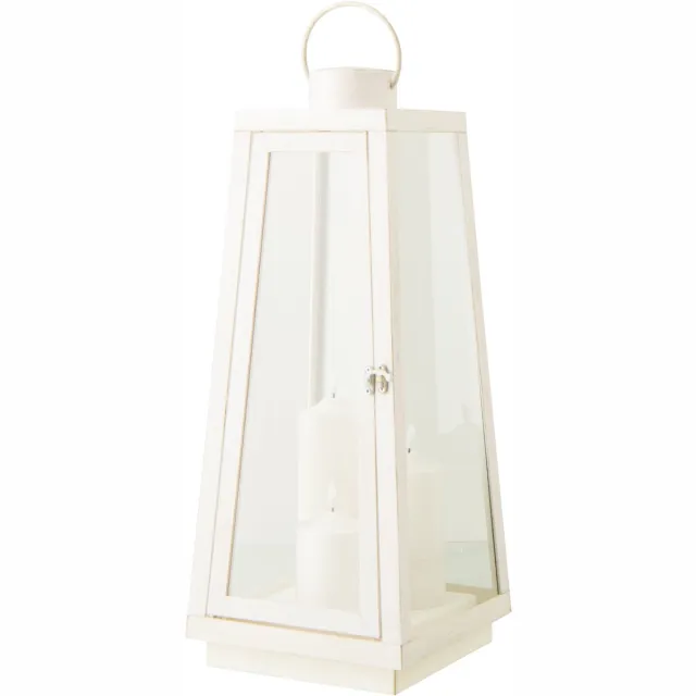 J-Line lantaarn + kaars - glas - wit - large - LED lichtjes