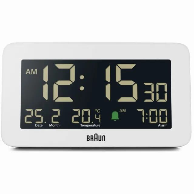 Braun BC10W - Wekker - Digitaal - Alarm - LCD - Backlight - Snooze - 12/24U - Datumaanduiding - Temperatuuraanduiding - Wit