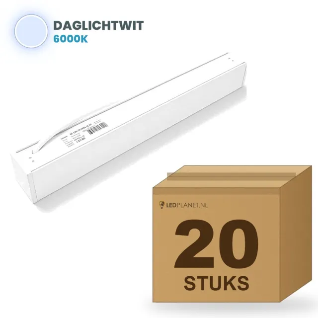 Tsong LED Lichtbalk Hangend 60 cm - 20 stuks - 2.160lm 18W - Daglichtwit 6000K - Wit - Koppelbaar - Incl. ophangset 1 m - 230V