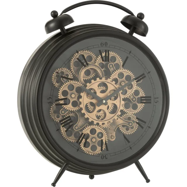 J-Line klok Wekker Romeinse Cijfers Tandwielen - metaal - zwart - large - Ø 47 cm