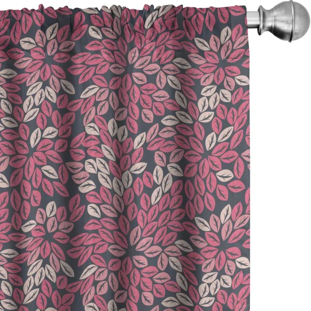 ABAKUHAUS Gordijnset – 2x75x225 cm – Microvezel – Gebloemd Laurel – Donkergrijs/Beige Charcoal Grey Beige