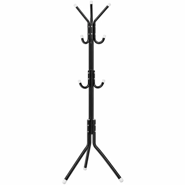 Tremeo Staande Kapstok - Kledingstandaard - 175cm - Zwart - 12 Haken - Vrijstaand - Voor Jassen, Tassen en Hoeden - 3-Poots