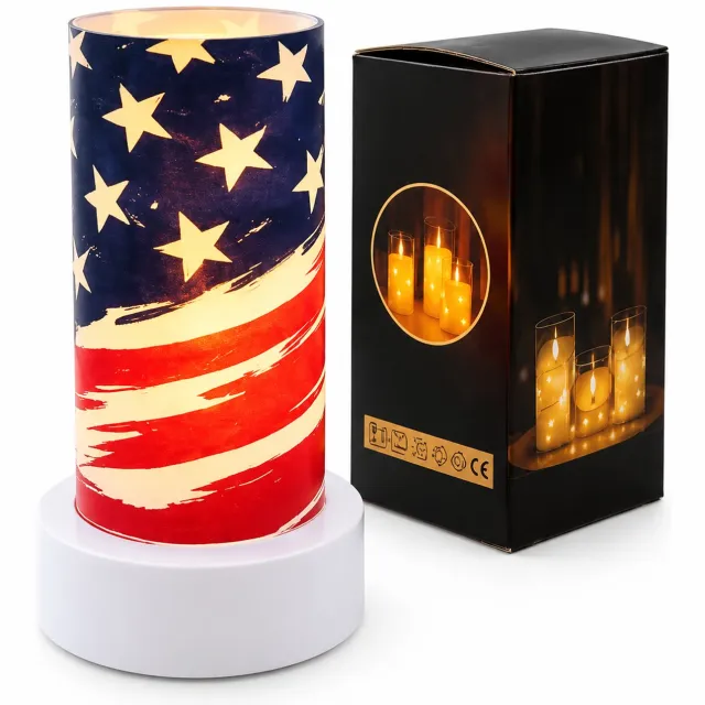 SWGOTA led kaarsen - 1 stuk, 7,5 x 15 cm, Amerikaans sterren- en strepenmotief, warm licht, kunststof, zonder batterijen Rood