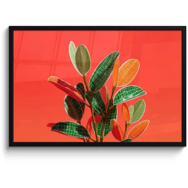 FrameYourWall Poster in lijst - Fotolijst 90x60 cm - Posters - Bladeren - Nerven - Oranje - Structuur - Posterlijst zwart - Decoratie - Wanddecoratie woonkamer - Muurdecoratie slaapkamer