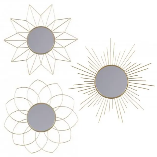 Natural Living Wandspiegel set Sunflower - goud - 3-delig - metaal - rond - 3x D25cm Goudkleurig