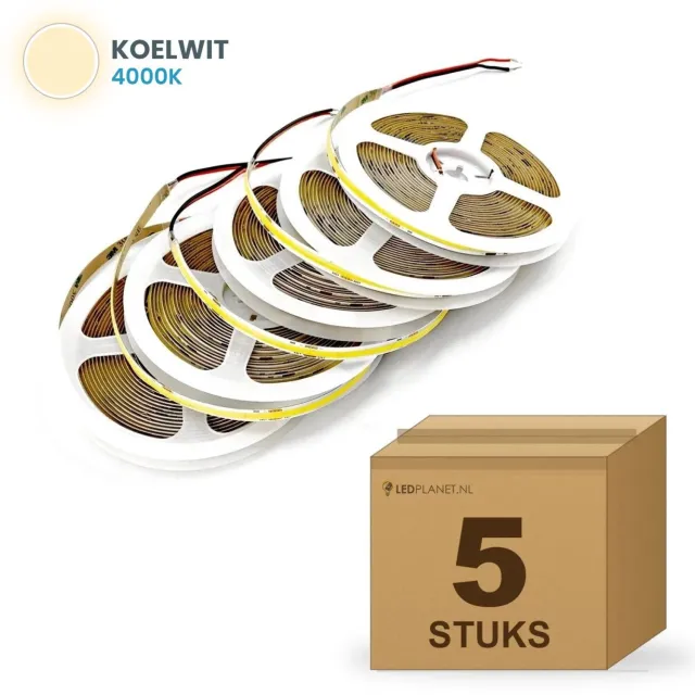 Tsong COB LED Strip - 5 stuks - Koelwit 4000K - 24V - 10W/m - 1000lm/m - CRI>90 - IP20 - 5m