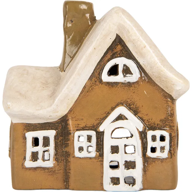 Clayre & Eef Waxinelichthouder Huis 13x7x13 cm Bruin Keramiek