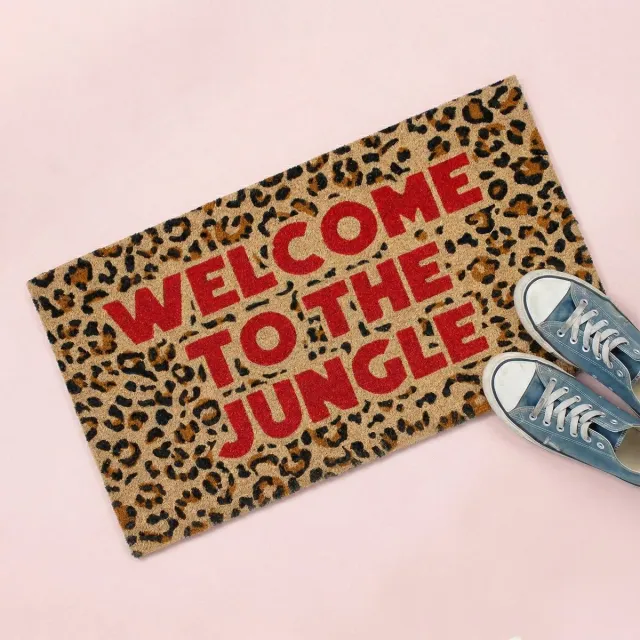 Fisura Deurmat Welcome to the Jungle - 40x70 cm - Coir & Vinyl - Luipaardprint - Antislip bruin rood