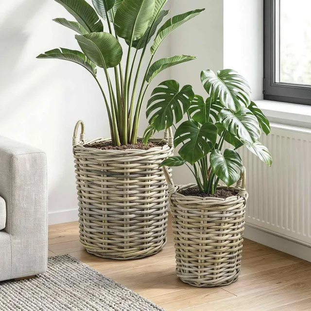 vidaXL Plantmand met opslag GENDT 2 st Natuurlijk grijs Kubu Rattan