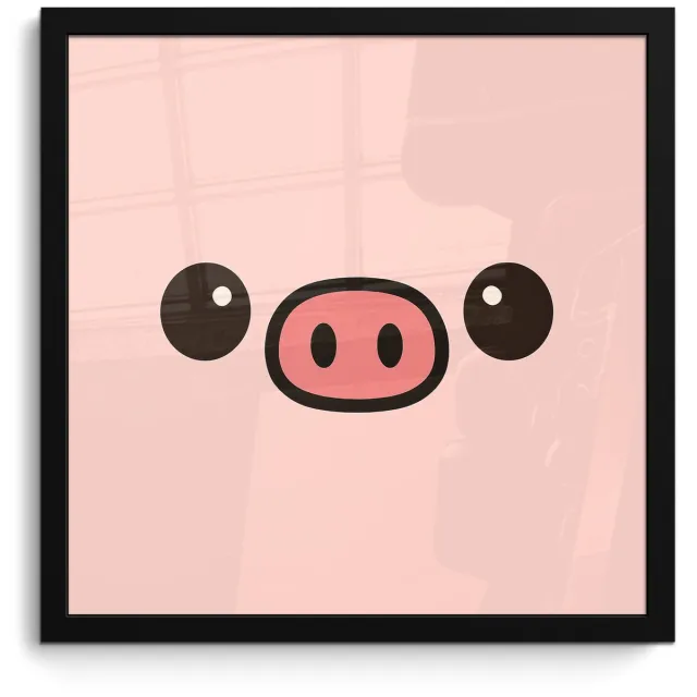 FrameYourWall Poster in lijst - Fotolijst 40x40 cm - Posters - Varken - Roze - Minimalistisch - Posterlijst zwart - Decoratie - Wanddecoratie woonkamer - Muurdecoratie slaapkamer