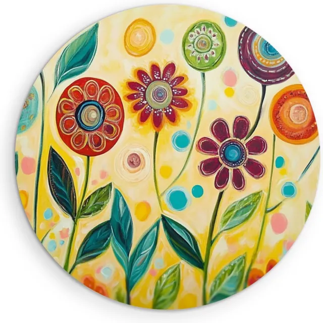 Saammp Forex Muurcirkel -Kleurrijk - Getekende Bloemen - Abstract - Ø 90 - Wandcirkel - Wanddecoratie Cirkel - Muurdecoratie Woonkamer - Kantoor Decoratie