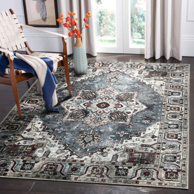 Netline Home Vloerkleed Woonkamer - Wasbaar - Vloerkleed Antislip van Geweven Katoen - Vintage Boho Vloerkleed voor Slaapkamer, Keuken, Hal en Salon (Blauw Rood, 200 x 290 cm)