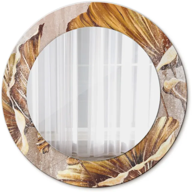 TULUP Spiegel - Ronde Spiegel - Spiegel op gehard Glas - Boho bladeren - Diameter: 50 cm - Gele - Badkamerspiegel - Gangspiegel - Eetkamer - Decoratieve spiegel - Decoratief Spiegel - Minimalistische Spiegel - Ophangsysteem Geel Boho bladeren