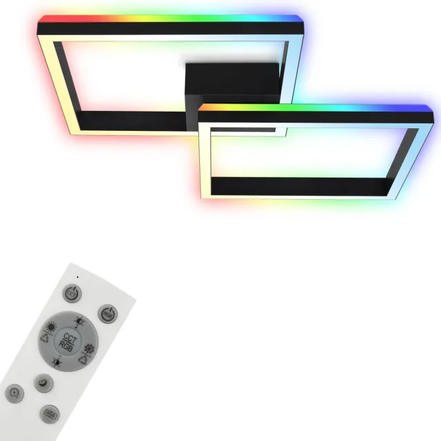 Briloner FRAME . Plafonniére - met afstandsbediening - CCT kleurtemperatuurregeling - RGB kleurwisseling - achtergrondverlichting - 64 x 64 x 10 cm zwart