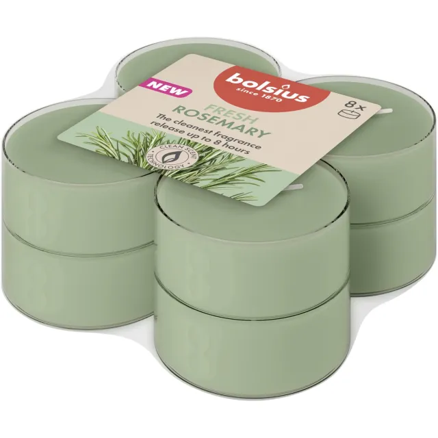 Bolsius Maxilichten - Clear Cup met Rozenmarijn Geur (8 stuks)